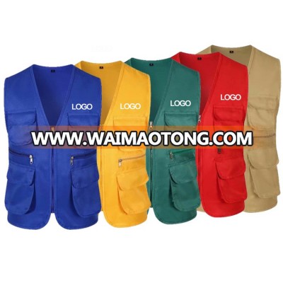 Multi functional pockets advertising shirt volunteer vest custom coat overalls supermarket worker clothes logo printing